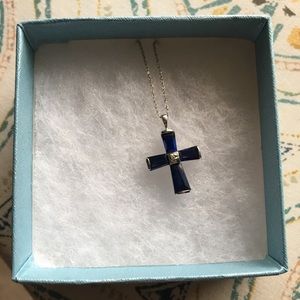 Silver sapphire cross necklace